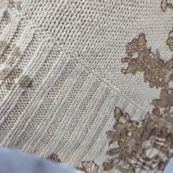 Vintage Calvin Klein Camel Brown Floral Turtleneck Metallic Sweater Medium - Picture 8 of 16